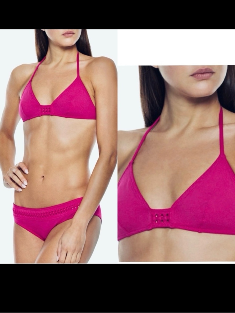 NWT ERES “Lumi” Multi Position Triangle Bikini Top Pink Fizz with Braiding